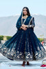 Stunning Teal Blue Faux Georgette Embroidered Party Wear Readymade Gown with Dupatta