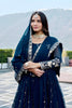 Stunning Teal Blue Faux Georgette Embroidered Party Wear Readymade Gown with Dupatta