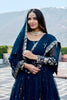 Stunning Teal Blue Faux Georgette Embroidered Party Wear Readymade Gown with Dupatta