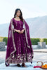 Fancy Purple Faux Georgette Embroidered Party Wear Readymade Gown with Dupatta