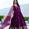 Fancy Purple Faux Georgette Embroidered Party Wear Readymade Gown with Dupatta