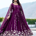 Fancy Purple Faux Georgette Embroidered Party Wear Readymade Gown with Dupatta