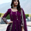 Fancy Purple Faux Georgette Embroidered Party Wear Readymade Gown with Dupatta