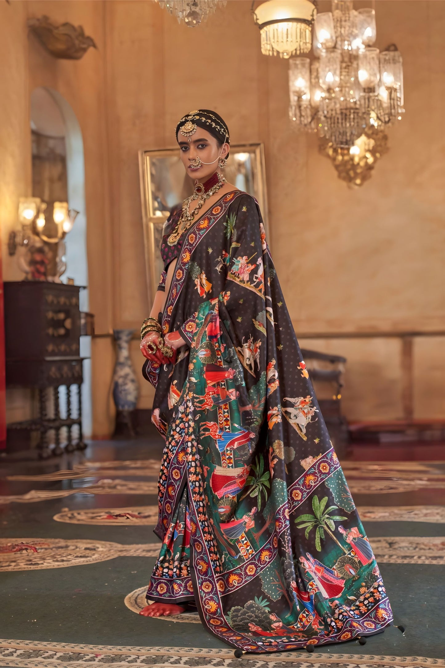 Royal Heritage Black Printed Bridal Saree Traditional Saree