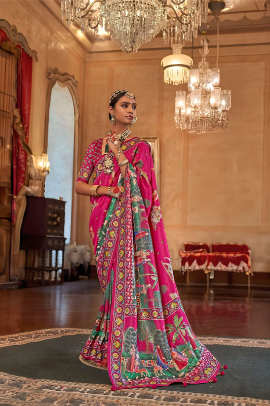 Elegant Rani Pink Printed Designer Saree Traditional Saree