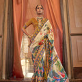 Cream Heritage Printed Designer Saree Traditional Saree