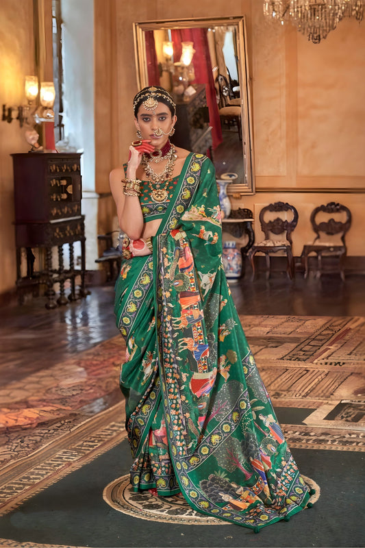 Bottle Green Heritage Printed Designer Saree Traditional Saree