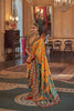 Mustard Yellow Heritage Print Silk Saree with Traditional Border Pallu