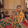 Mustard Yellow Heritage Print Silk Saree with Traditional Border Pallu