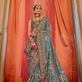 Grey Heritage Print Silk Saree with Traditional Border Artistic Pallu