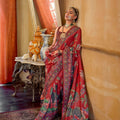 Red Heritage Print Silk Saree with Traditional Border Artistic Pallu
