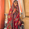 Red Heritage Print Silk Saree with Traditional Border Artistic Pallu