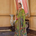 Green Heritage Print Silk Saree with Traditional Border Artistic Pallu