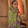 Green Heritage Print Silk Saree with Traditional Border Artistic Pallu