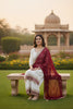 Charming Off White Faux Georgette Embroidered Readymade Palazzo Suit with Maroon Dupatta