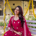 Stunning Rani Pink Faux Georgette Embroidered Party Wear Readymade Gown with Dupatta for Women