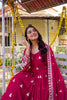 Stunning Rani Pink Faux Georgette Embroidered Party Wear Readymade Gown with Dupatta for Women