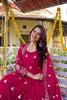 Stunning Rani Pink Faux Georgette Embroidered Party Wear Readymade Gown with Dupatta for Women