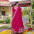 Stunning Rani Pink Faux Georgette Embroidered Party Wear Readymade Gown with Dupatta for Women