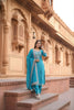 Elegant Teal Blue Chanderi Cotton Sequins Readymade Salwar Suit with Dupatta