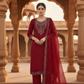 Fancy Maroon Chanderi Cotton Sequins Embroidered Readymade Salwar Suit with Dupatta