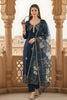 Elegant Navy Blue Viscose Chanderi Embroidered Readymade Straight Salwar Suit with Dupatta