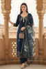 Elegant Navy Blue Viscose Chanderi Embroidered Readymade Straight Salwar Suit with Dupatta