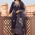 Amazing Purple Viscose Chanderi Embroidered Readymade Straight Salwar Suit with Dupatta