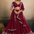 Elegant Maroon Georgette Embroidered Semi-Stitched Lehenga Choli with Dupatta