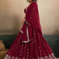 Elegant Maroon Georgette Embroidered Semi-Stitched Lehenga Choli with Dupatta