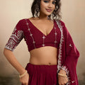 Elegant Maroon Georgette Embroidered Semi-Stitched Lehenga Choli with Dupatta