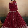 Elegant Maroon Georgette Embroidered Semi-Stitched Lehenga Choli with Dupatta