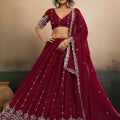 Elegant Maroon Georgette Embroidered Semi-Stitched Lehenga Choli with Dupatta
