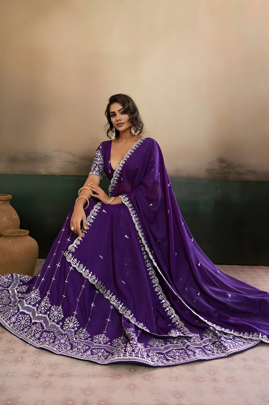 Stunning Purple Georgette Embroidered Semi-Stitched Lehenga Choli with Dupatta