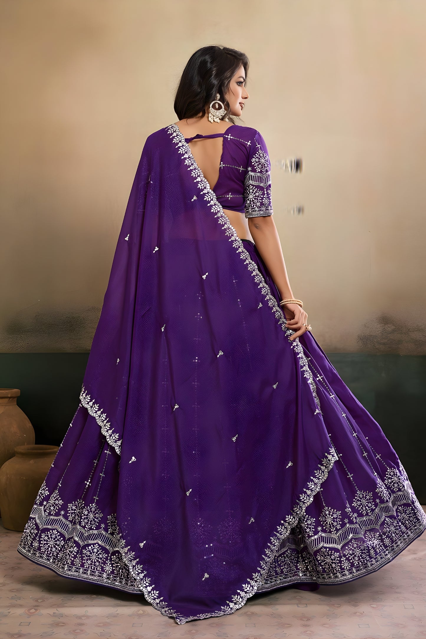 Stunning Purple Georgette Embroidered Semi-Stitched Lehenga Choli with Dupatta