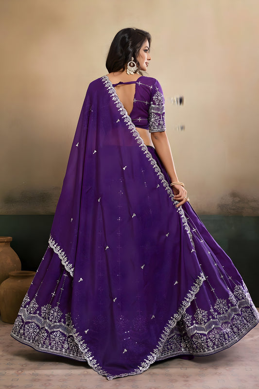 Stunning Purple Georgette Embroidered Semi-Stitched Lehenga Choli with Dupatta