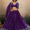 Stunning Purple Georgette Embroidered Semi-Stitched Lehenga Choli with Dupatta