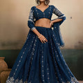 Superb Teal Blue Georgette Embroidered Semi-Stitched Lehenga Choli with Dupatta