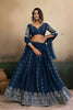 Superb Teal Blue Georgette Embroidered Semi-Stitched Lehenga Choli with Dupatta
