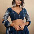 Superb Teal Blue Georgette Embroidered Semi-Stitched Lehenga Choli with Dupatta