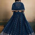 Superb Teal Blue Georgette Embroidered Semi-Stitched Lehenga Choli with Dupatta