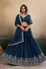 Superb Teal Blue Georgette Embroidered Semi-Stitched Lehenga Choli with Dupatta