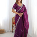 Wine Purple Designer Saree with Elegant Silver Embroidered Border 