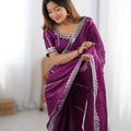 Wine Purple Designer Saree with Elegant Silver Embroidered Border