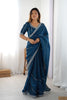 Teal Blue Designer Saree with Elegant Silver Embroidered Border