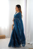 Teal Blue Designer Saree with Elegant Silver Embroidered Border