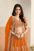 Stunning Orange Faux Georgette Embroidery Semi-Stitched Wedding Wear Lehenga Choli