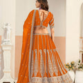 Stunning Orange Faux Georgette Embroidery Semi-Stitched Wedding Wear Lehenga Choli