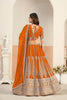 Stunning Orange Faux Georgette Embroidery Semi-Stitched Wedding Wear Lehenga Choli
