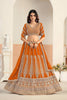  Stunning Orange Faux Georgette Embroidery Semi-Stitched Wedding Wear Lehenga Choli